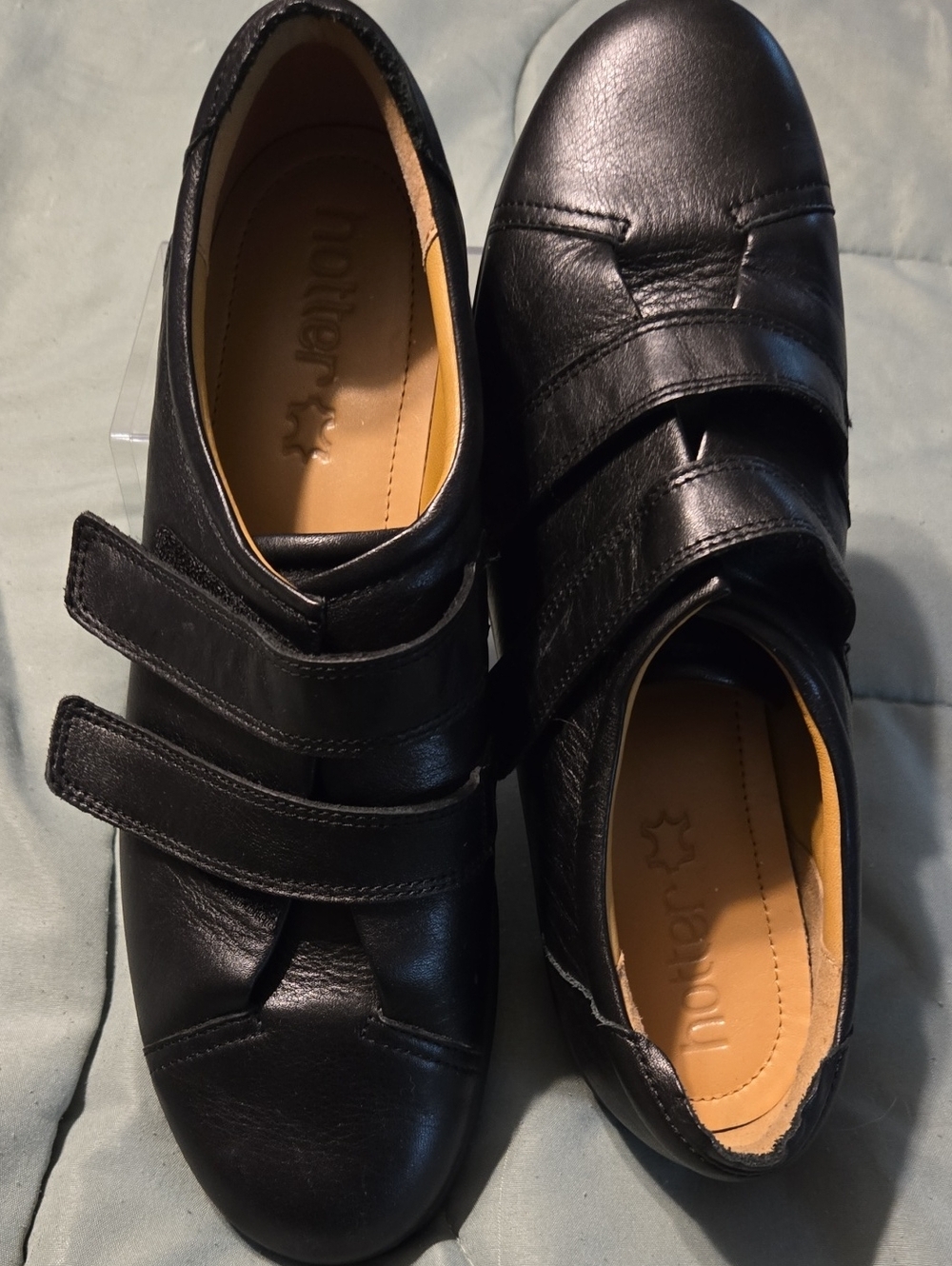 Hotter Black Leather Dual-Strap Comfort Flats